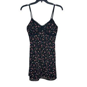 No Boundaries Y2K Babydoll Dark Floral Sheer Overlay Dress Built‎ in Bra Size L